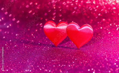 Red heart with lights on a light background concept Valentine's day love and gift, copy space