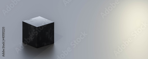 abstract black cube on dark background 3d render illustration