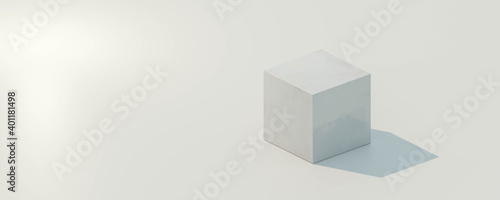 abstract white cube block with sun lighting and shadow 3d render illustration