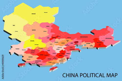 China political isometric map divide by state colorful outline simplicity style. Vector illustration.