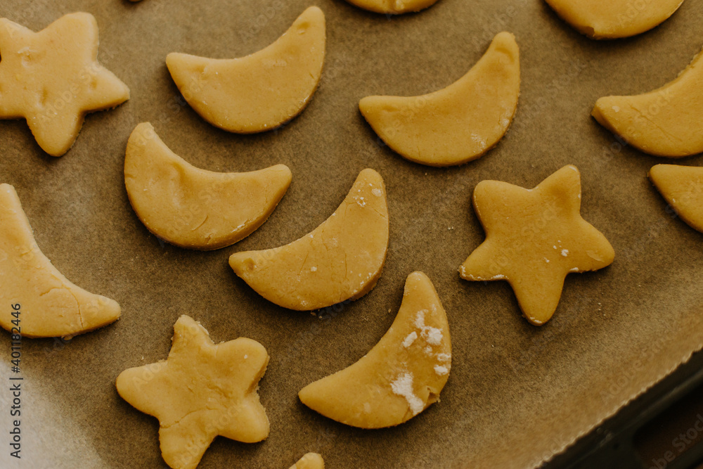 traditional german homemade dough sweet butter cookies closeup photo, delicious christmas seasonal snack