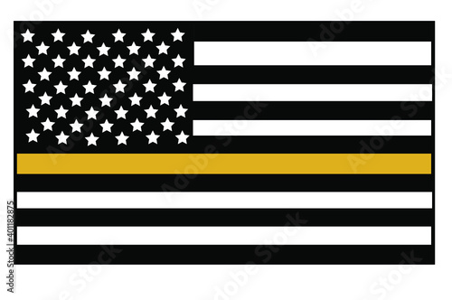 Vector illustration of USA black and white flag with a thin orange line in honour of search and rescue personnel. The search and rescue personnel lives matter symbol.