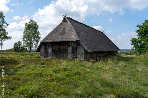 Characteristic stable for German moorland sheep with a straw roof  in the natural preserve Lueneburger Heide © Alexander