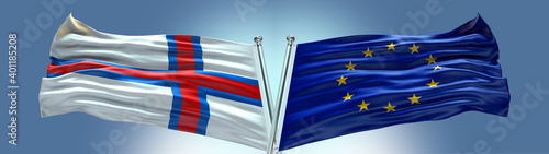 Double Flag European Union vs Faroe Islnads flag waving flag with texture background photo