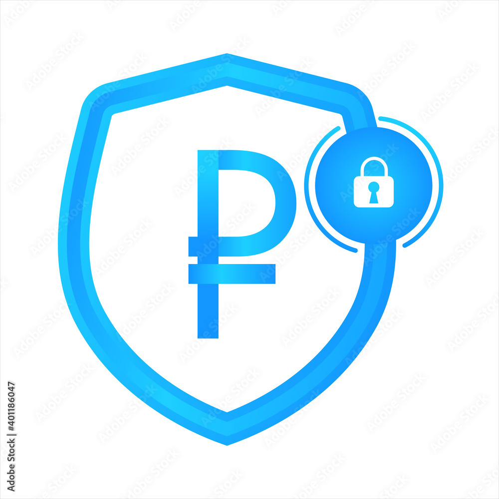 Icon of the Russian ruble. Blue icon with the sign of the ruble. The concept of protection and security. Icon of the Russian ruble. Blue icon with the sign of the ruble. The concept of protection and security.