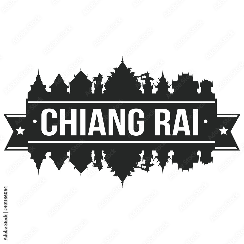 Chiang Rai Thailand Thai Skyline Silhouette Design City Vector Art Famous Buildings Stamp Stencil.