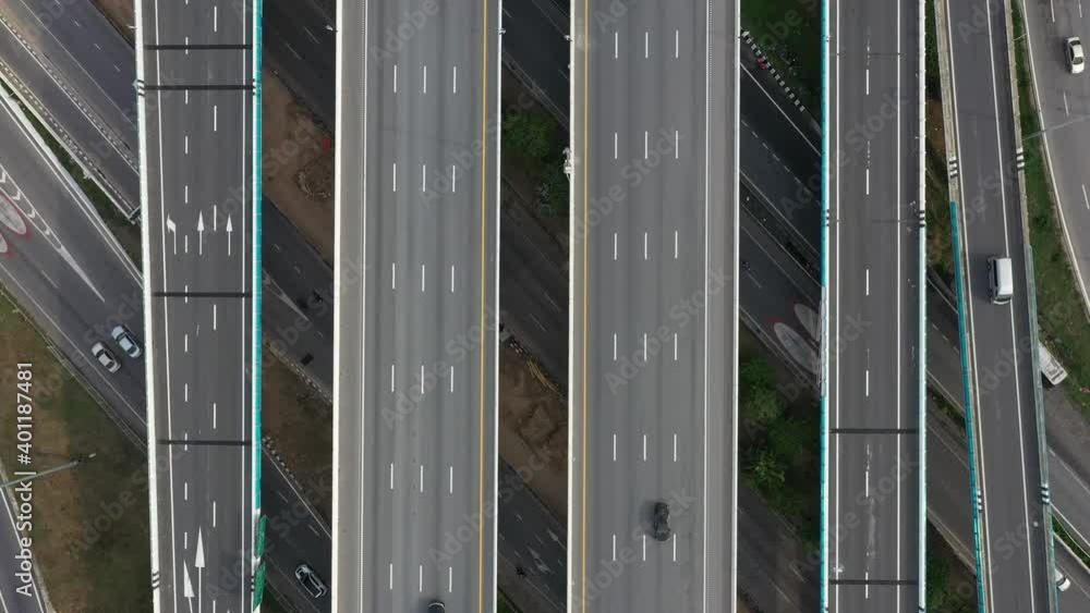 Expressway top view, Road traffic an important infrastructure in Thailand. Road and Roundabout, multilevel junction motorway Expressway top view, Road traffic an important infrastructure in Thailand. Road and Roundabout, multilevel junction motorway