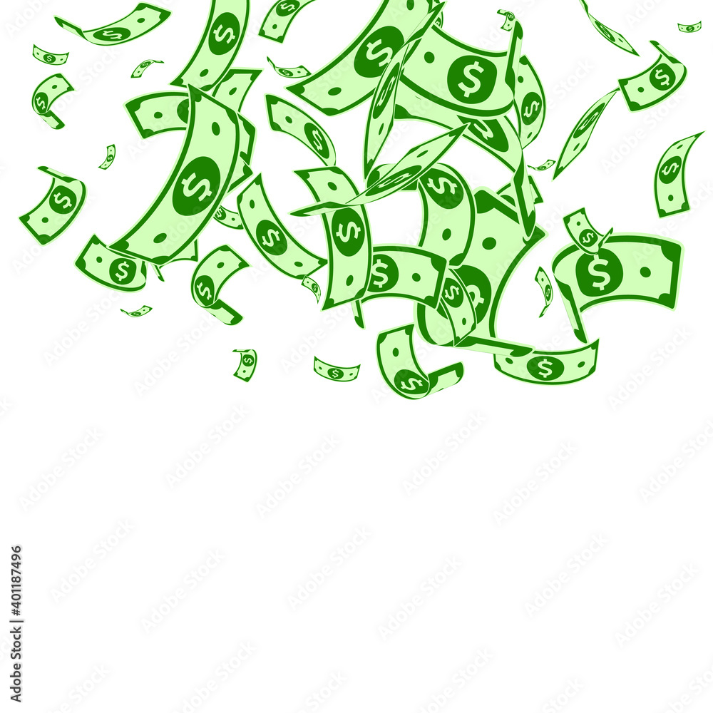 American dollar notes falling. Random USD bills on American dollar notes falling. Random USD bills on