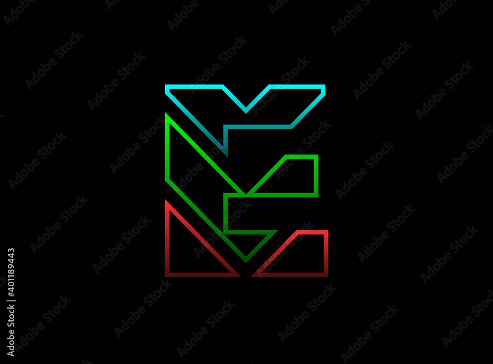 E letter font, vector desing logo. Dynamic, rgb split-color, red, green, blue on black background. Eps10 illustration E letter font, vector desing logo. Dynamic, rgb split-color, red, green, blue on black background. Eps10 illustration