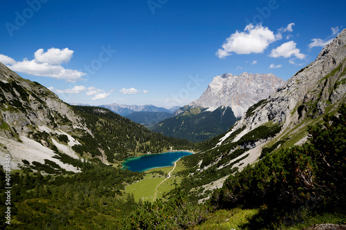 Top view of mountain lake Seebensee, Austrian Alps