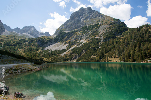 Mountain panorama at lake Seebensee in Tirol, Austria