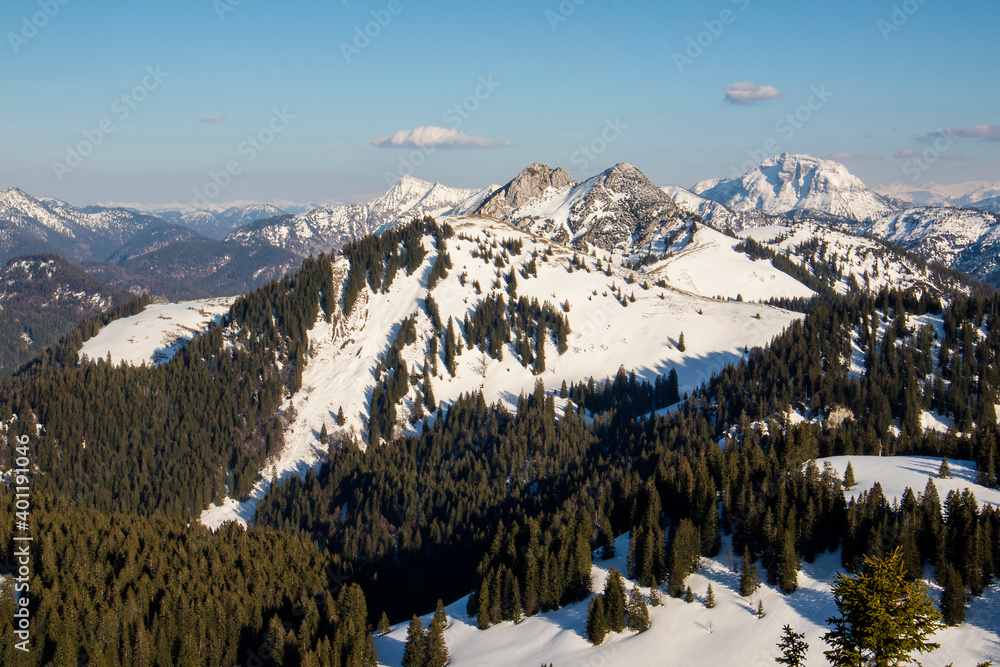 Rossstein and Buchstein mountains in Bavaria, Germany, springtime