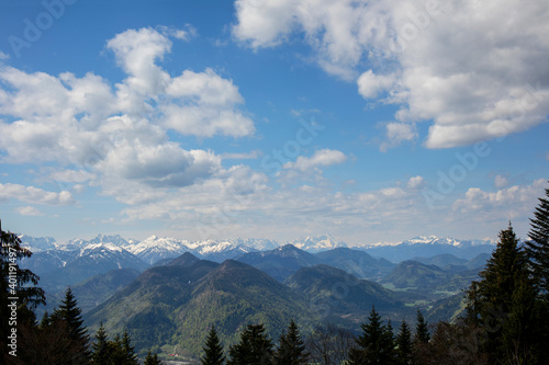 Fototapeta Naklejka Na Ścianę i Meble -  Mountain panorama at Seekarkreuz mountain in Bavaria, Germany, springtime