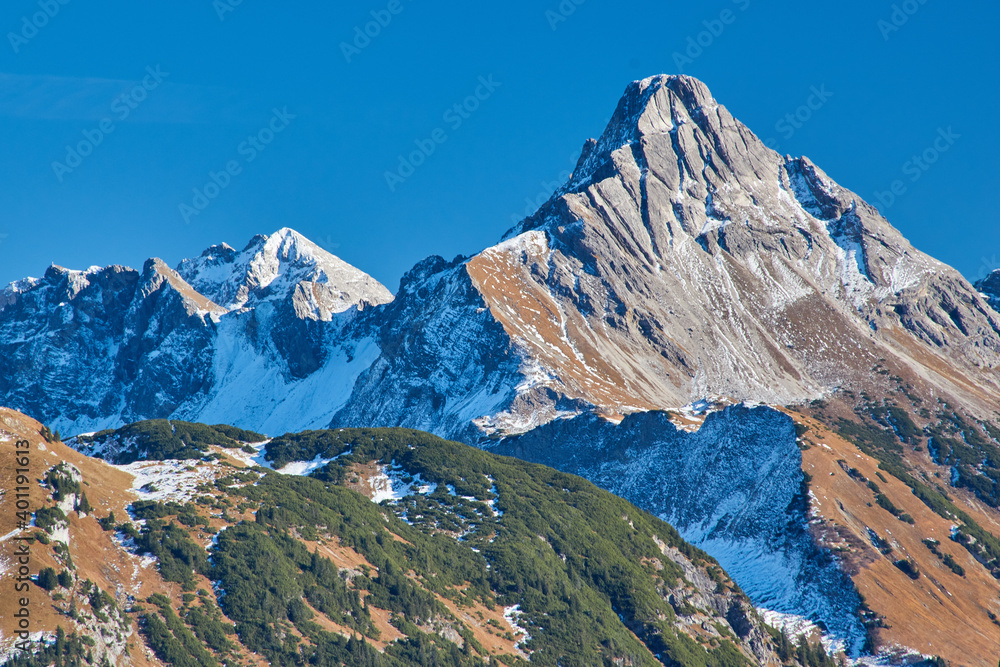 Imposing mountain in early winter Imposing mountain in early winter