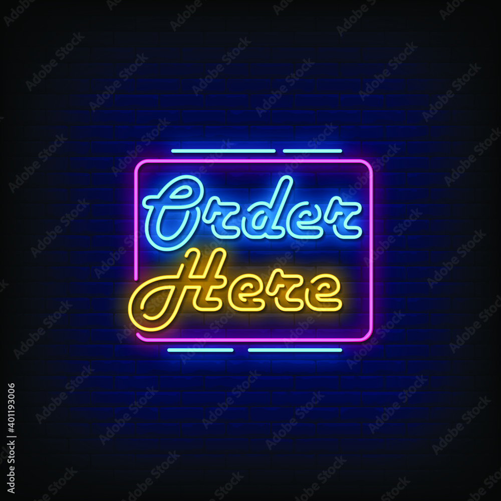 Order Here Neon Signs Style Text Vector