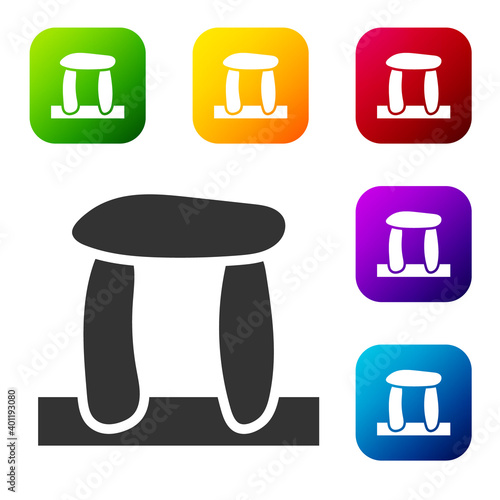 Black Stonehenge icon isolated on white background. Set icons in color square buttons. Vector.
