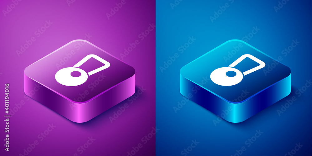 Isometric Kettlebell icon isolated on blue and purple background. Sport equipment. Square button. Vector. Isometric Kettlebell icon isolated on blue and purple background. Sport equipment. Square button. Vector.