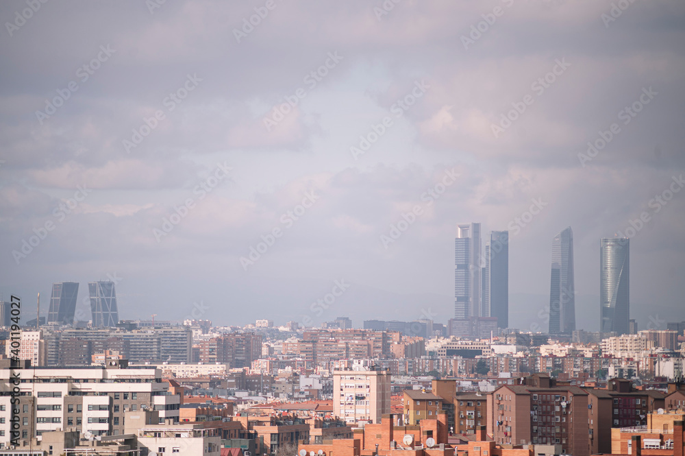 Image of the city of Madrid, Spain, on a cloudy winter day