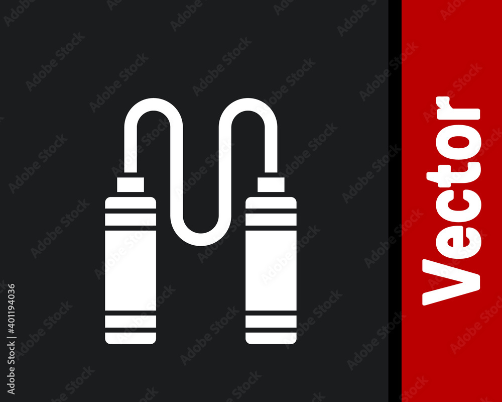 White Jump rope icon isolated on black background. Skipping rope. Sport equipment. Vector.