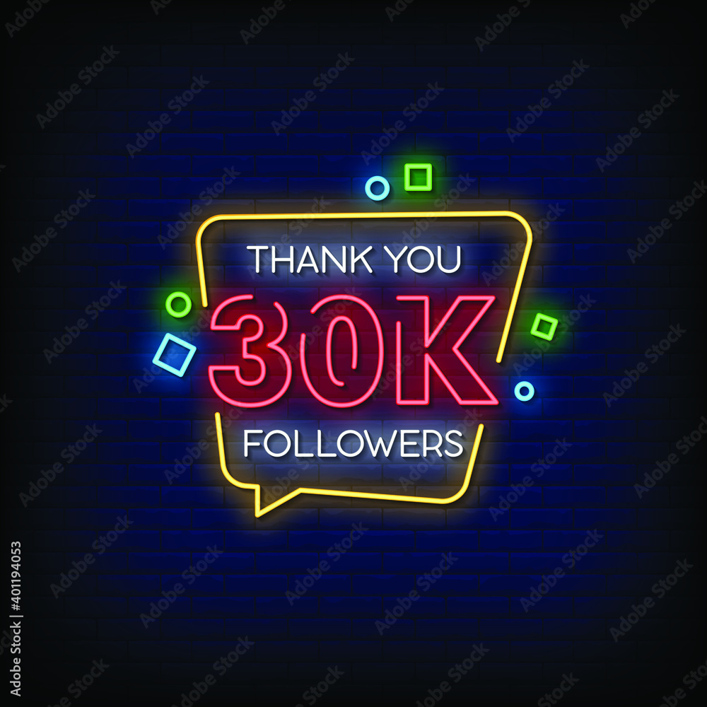 Thank You Followers Neon Signs Style Text Vector