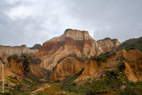 bizarre colorful eroded sand dunes on the Alentejo coast of Portugal