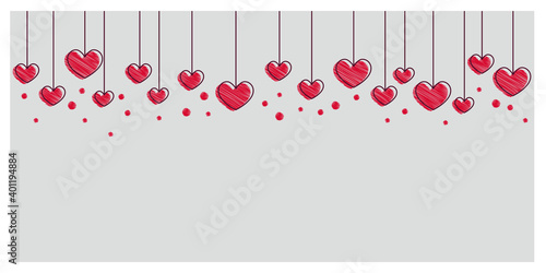 Valentine's day concept. illustration decoration with heart ornaments. Heart icon decoration on gray background. banner design, Valentine background, heart decorations. バレンタインイラスト、バレンタイン背景、母の日イラスト