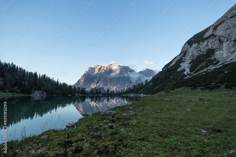 Lake Seebensee with view of Zugspitze, Austria