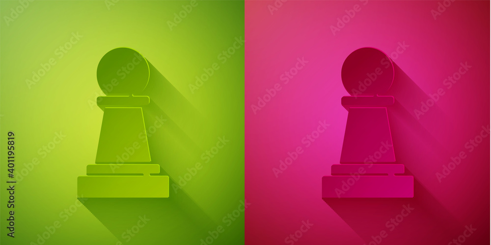 Paper cut Chess icon isolated on green and pink background. Business strategy. Game, management, finance. Paper art style. Vector. Paper cut Chess icon isolated on green and pink background. Business strategy. Game, management, finance. Paper art style. Vector.