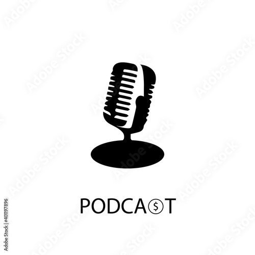 Mic Microphone Money Coins for Business Podcast Logo design vector