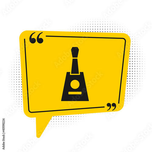 Black Musical instrument balalaika icon isolated on white background. Yellow speech bubble symbol. Vector.
