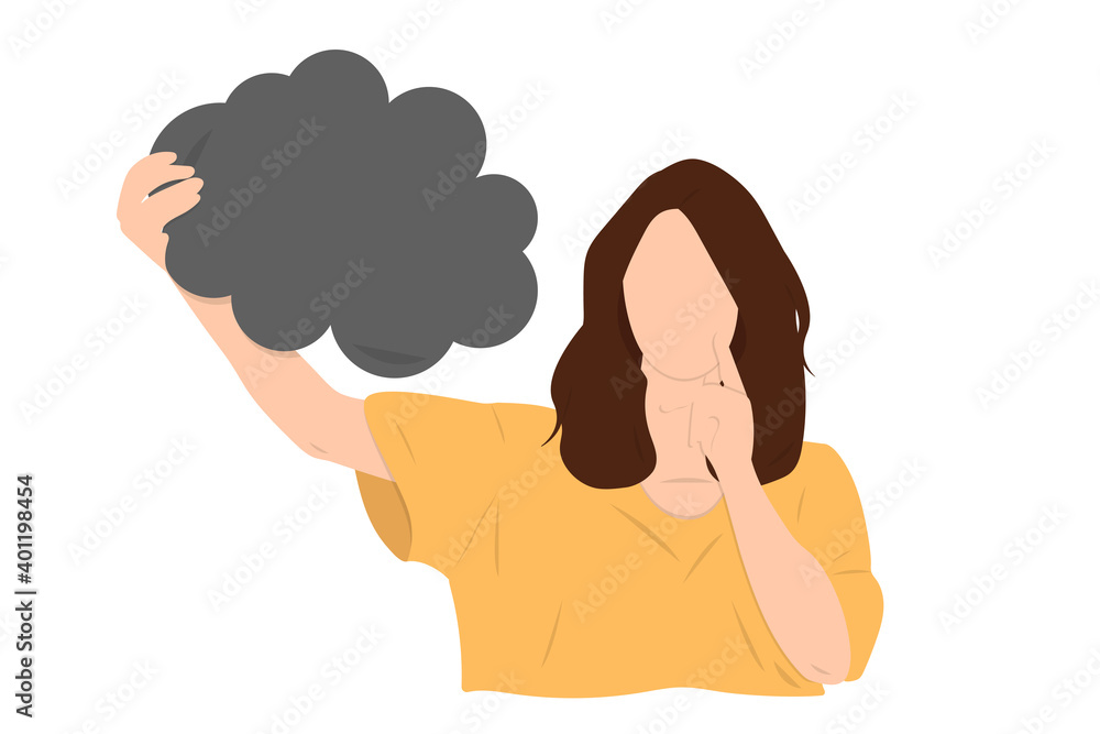 Smiling happy faceless woman holding blank speech bubble with empty space for text, web template