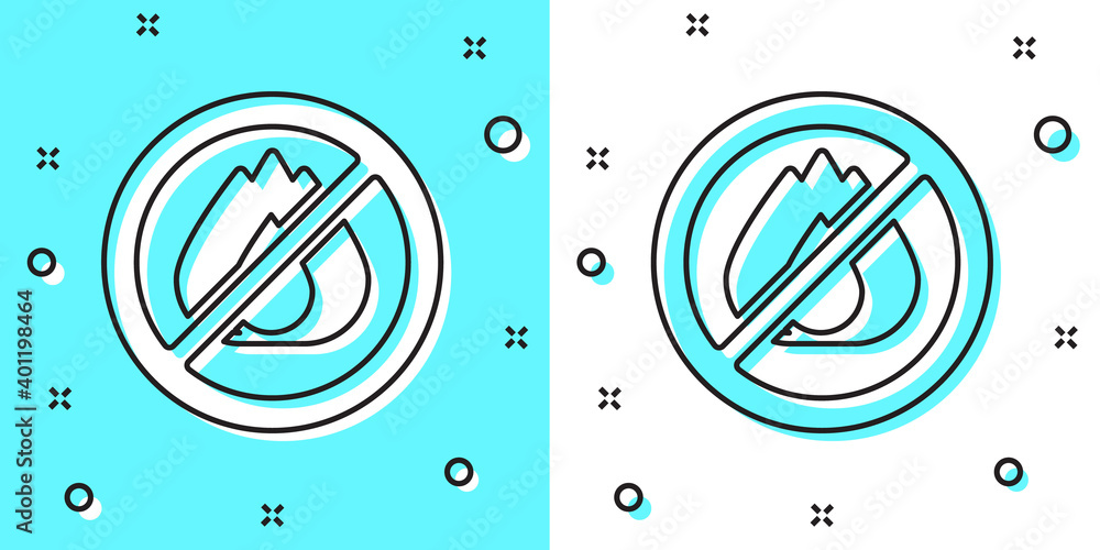Black line No fire icon isolated on green and white background. Fire prohibition and forbidden. Random dynamic shapes. Vector. Black line No fire icon isolated on green and white background. Fire prohibition and forbidden. Random dynamic shapes. Vector.