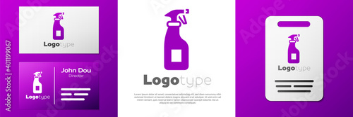 Logotype Cleaning spray bottle with detergent liquid icon isolated on white background. Logo design template element. Vector.