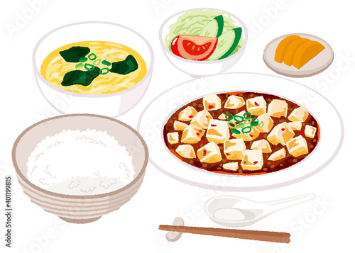 麻婆豆腐定食のイラスト
