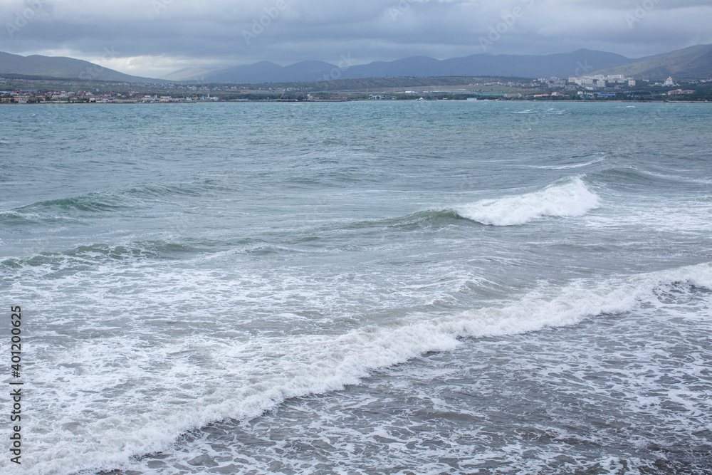 Fototapeta premium Waves on the sea in bad weather