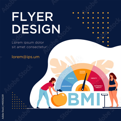 Tiny women near obese chart scales isolated flat vector illustration. Cartoon female characters on diet using weight control with BMI. Body mass index and medical fitness exercise concept