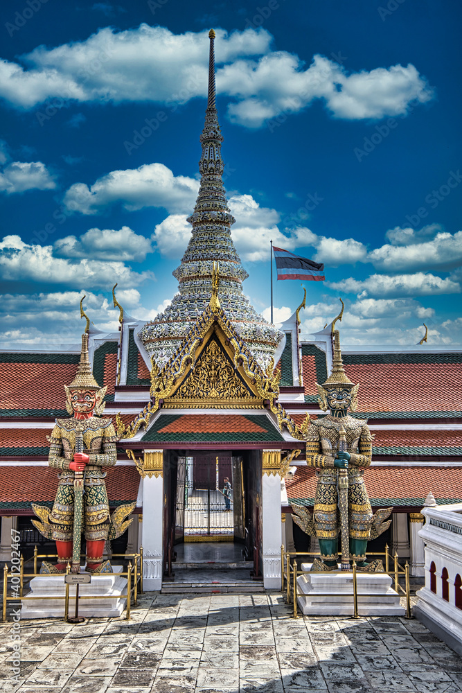 Fototapeta premium Grand Palace entrance in Bangkok Thailand with two giants at the front door as a symbol of protection