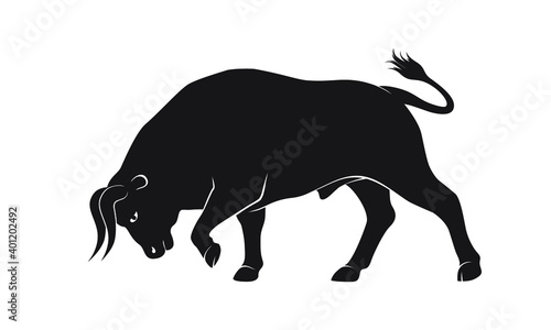 Bull graphic icon. Bullock black sign isolated on white background. Ox symbol. Vector illustration