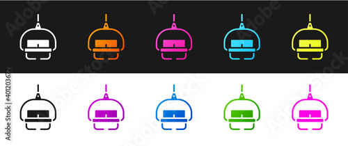 Set Ski lift icon isolated on black and white background. Vector.