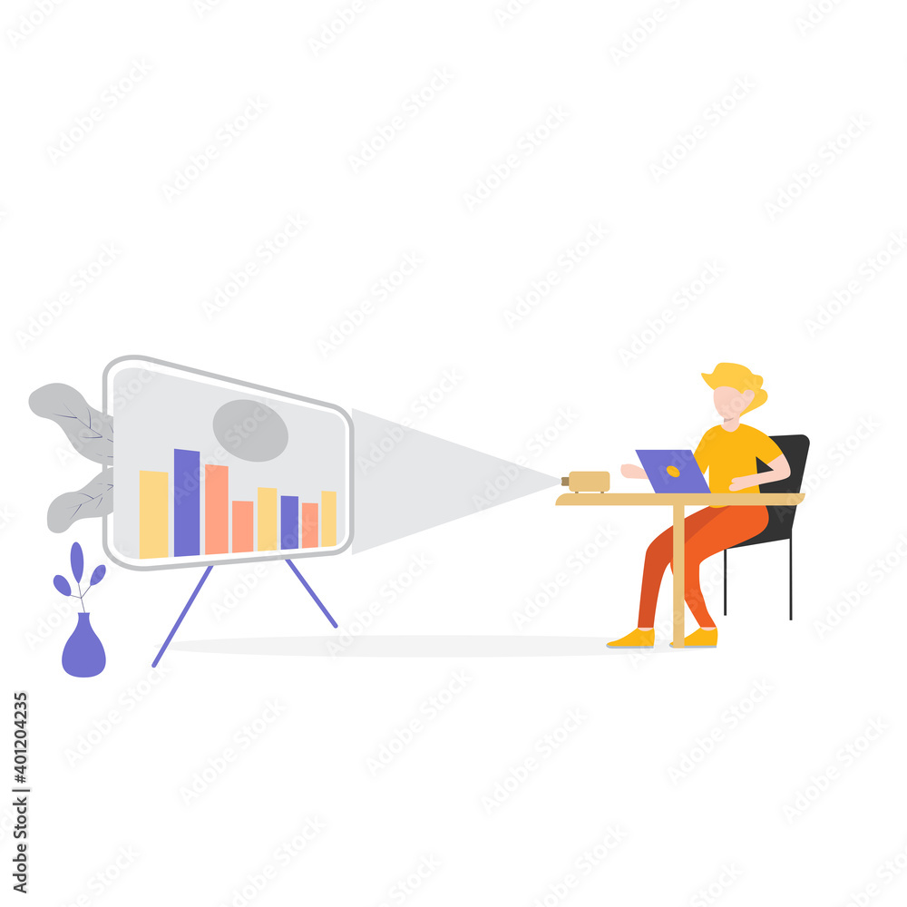 modern flat people character. a young man presenting the data on a projector. ideal for websites, landing pages, UI, mobile applications, posters, banners. modern flat people character. a young man presenting the data on a projector. ideal for websites, landing pages, UI, mobile applications, posters, banners.
