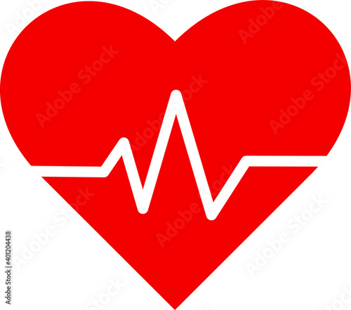 Red heart icon with sign heart beat. Vector illustration. Heart with ecg in flat outline style. flat icon for medical apps and websites, user interface. 