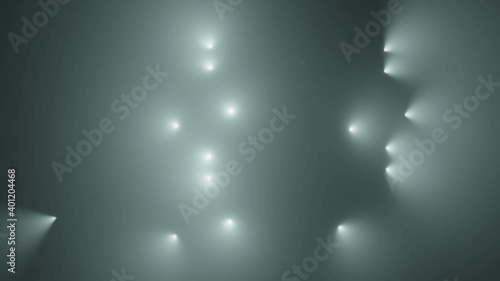 Pattern of stage spot lights flashing on black background. 3D rendering vj loop motion animation.