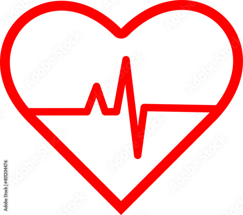 Red heart icon with sign heart beat. Vector illustration. Heart with ecg in flat outline style. flat icon for medical apps and websites, user interface.