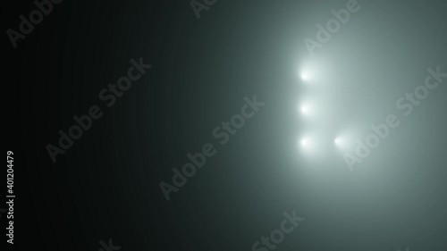 Group of stage spot lights flashing on black background. 3D rendering vj loop motion animation.