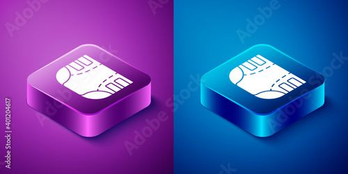 Isometric Adult diaper icon isolated on blue and purple background. Square button. Vector.