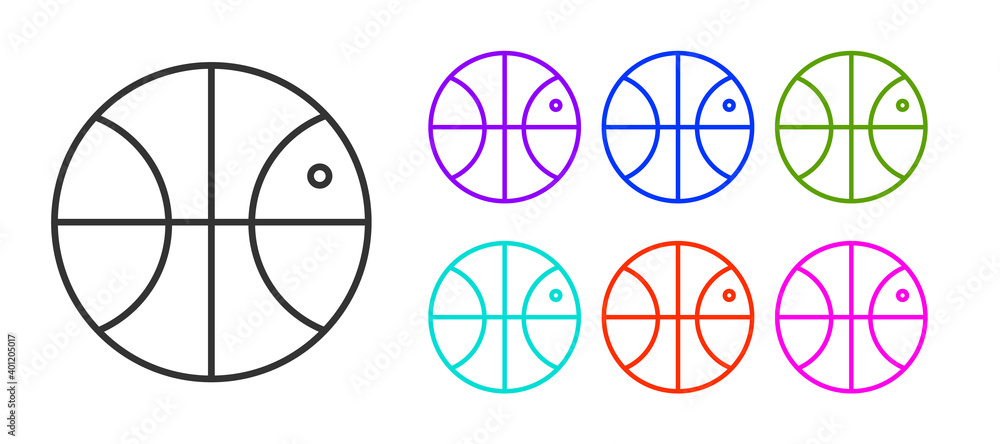 Black line Basketball ball icon isolated on white background. Sport symbol. Set icons colorful. Vector Illustration. Black line Basketball ball icon isolated on white background. Sport symbol. Set icons colorful. Vector Illustration.