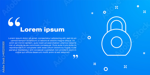 White line Kettlebell icon isolated on blue background. Sport equipment. Vector Illustration.