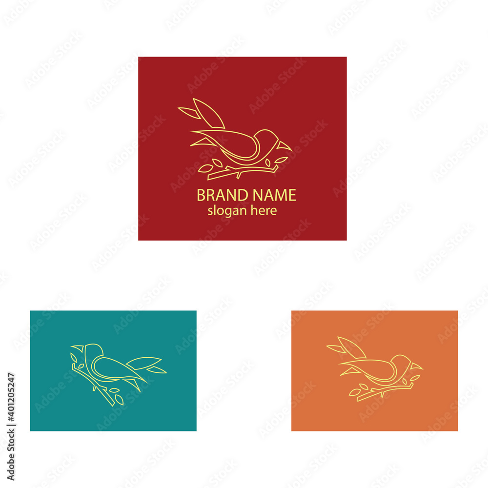 bird logo brand outline illustration with vector design background color