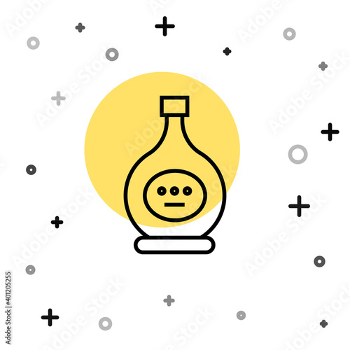 Black line Bottle of cognac or brandy icon isolated on white background. Random dynamic shapes. Vector Illustration.