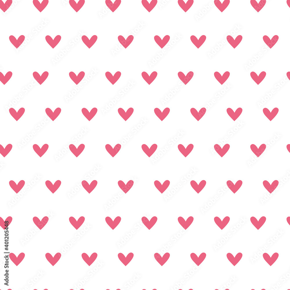 Valentine day abstract cartoon seamless pattern, cute simple hearts valentine endless digital paper in pink color, vector background for textile, scrapbooking, wrapping paper